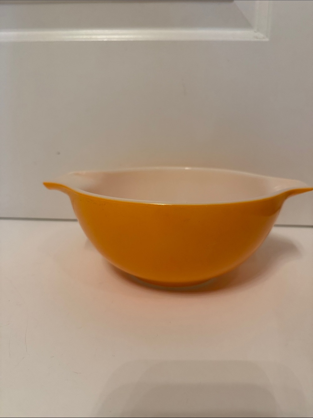 PYREX Vintage Mixing Bowl 442 Cinderella Orange white Pour Spouts glass 1.5 Qt